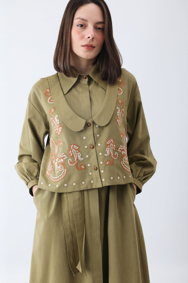 Manas Yelekli Elbise Takım Haki - 18