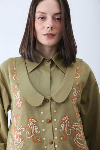 Manas Yelekli Elbise Takım Haki - 19