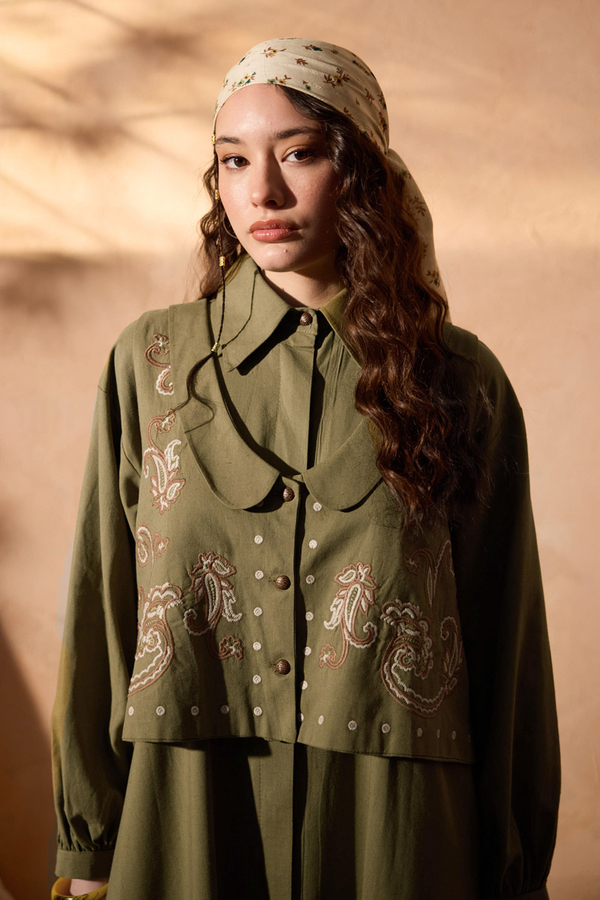 Manas Yelekli Elbise Takım Haki - 5