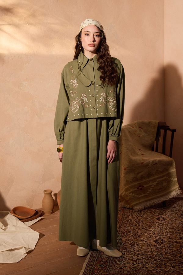 Manas Yelekli Elbise Takım Haki - 6