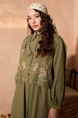 Manas Yelekli Elbise Takım Haki - 10