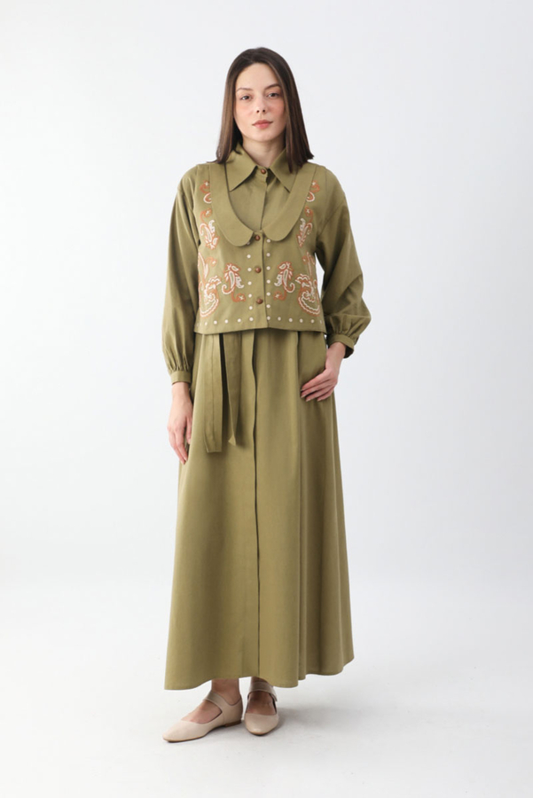 Manas Yelekli Elbise Takım Haki - 13