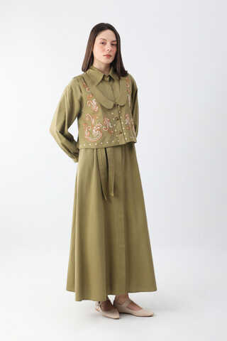 Manas Yelekli Elbise Takım Haki - 14