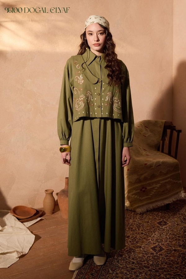 Manas Yelekli Elbise Takım Haki 