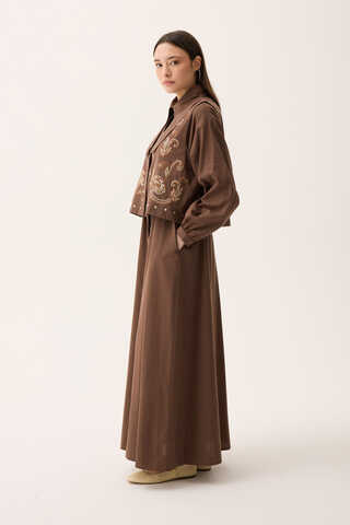 Manas Yelekli Elbise Takım Kahverengi - 11
