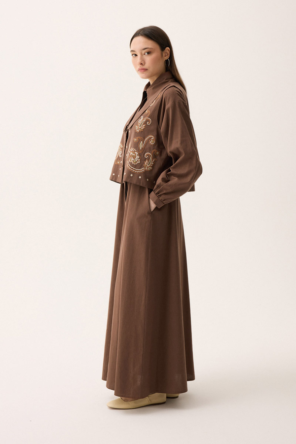 Manas Yelekli Elbise Takım Kahverengi - 11