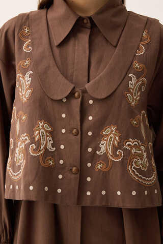 Manas Yelekli Elbise Takım Kahverengi - 10
