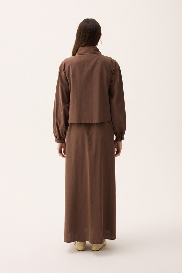 Manas Yelekli Elbise Takım Kahverengi - 12