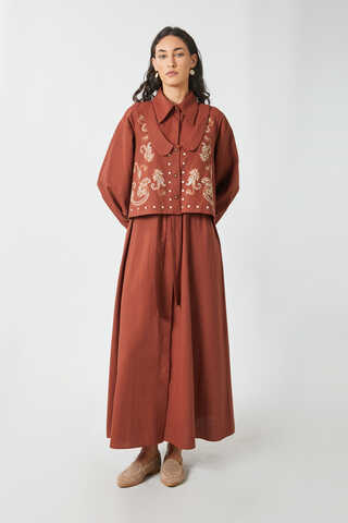 Manas Yelekli Elbise Takım Kiremit - 9