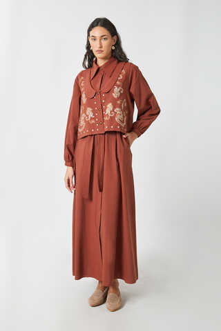 Manas Yelekli Elbise Takım Kiremit - 10