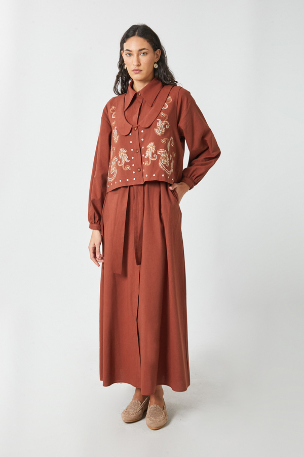 Manas Yelekli Elbise Takım Kiremit - 10