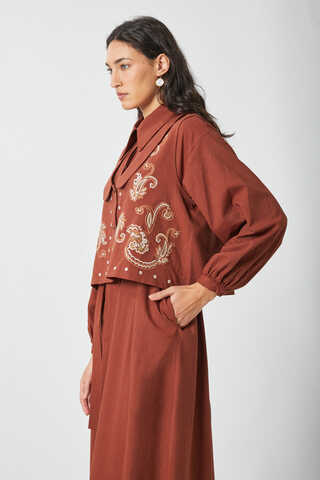 Manas Yelekli Elbise Takım Kiremit - 11