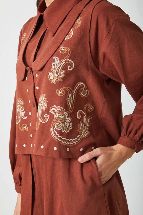 Manas Yelekli Elbise Takım Kiremit - 5