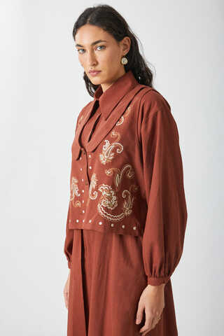 Manas Yelekli Elbise Takım Kiremit - 2