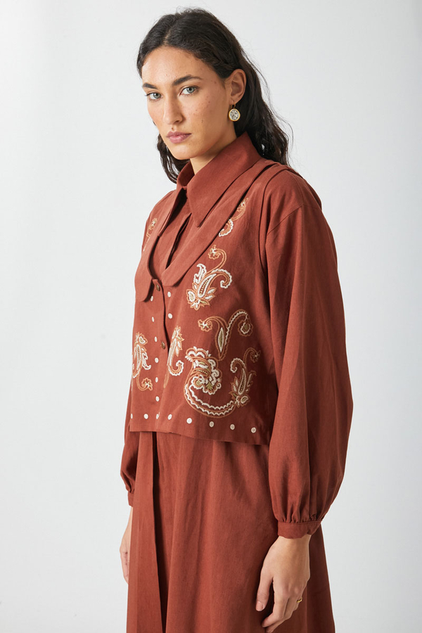 Manas Yelekli Elbise Takım Kiremit - 2