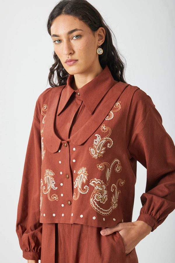 Manas Yelekli Elbise Takım Kiremit - 3