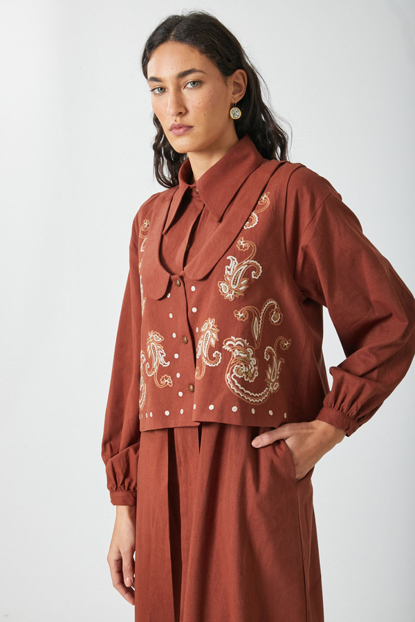 Manas Yelekli Elbise Takım Kiremit - 14