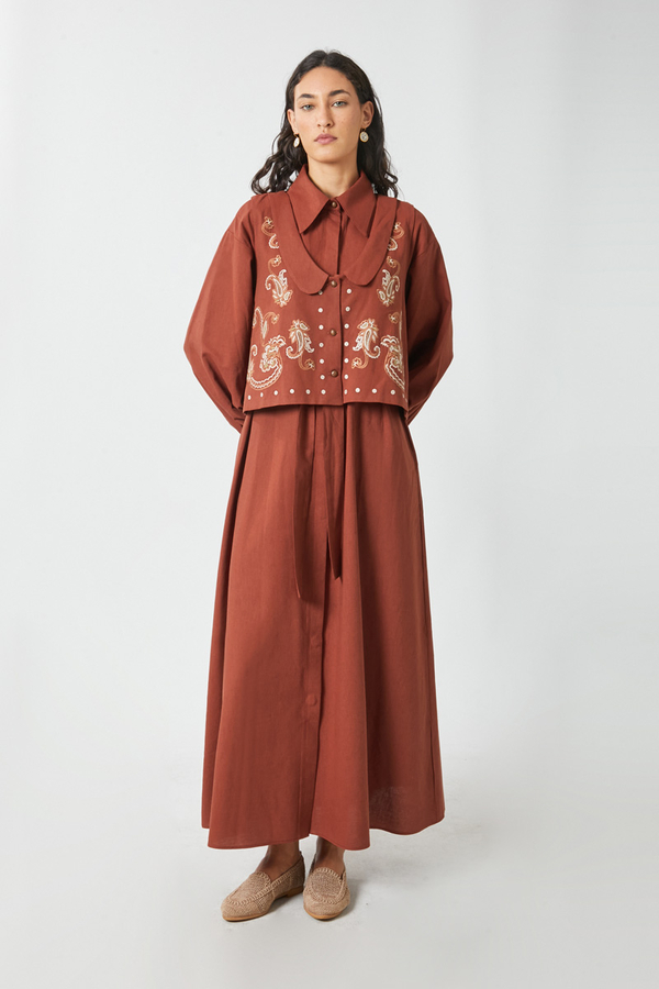 Manas Yelekli Elbise Takım Kiremit - 9