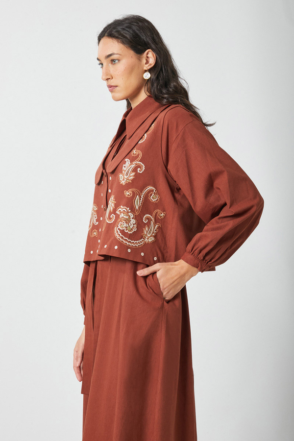 Manas Yelekli Elbise Takım Kiremit - 11