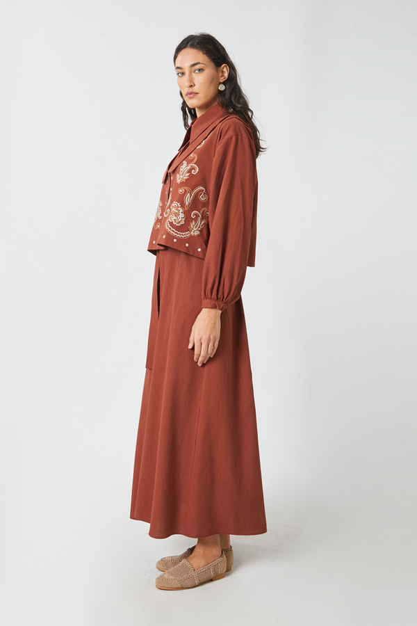 Manas Yelekli Elbise Takım Kiremit - 12