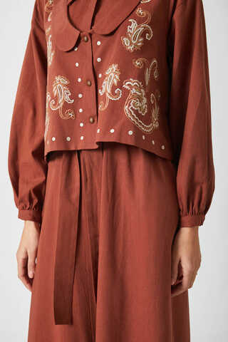 Manas Yelekli Elbise Takım Kiremit - 13