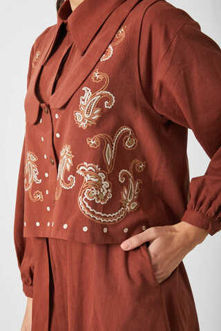 Manas Yelekli Elbise Takım Kiremit - 5