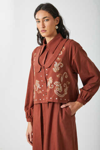 Manas Yelekli Elbise Takım Kiremit - 14