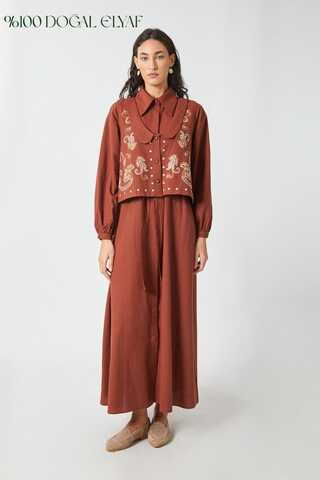 Manas Yelekli Elbise Takım Kiremit - 1