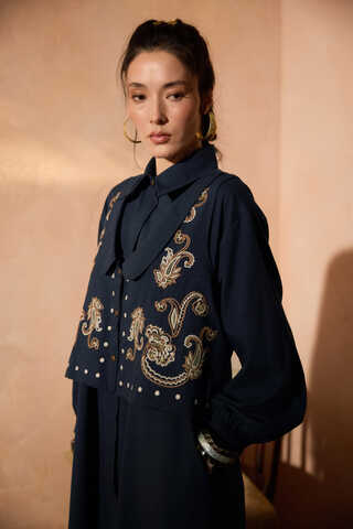 Manas Yelekli Elbise Takım Lacivert - 2