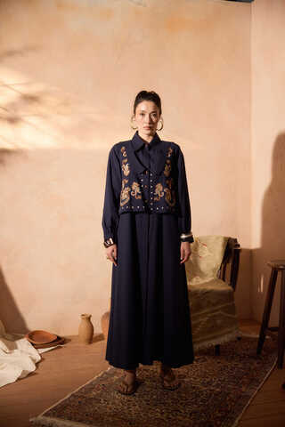 Manas Yelekli Elbise Takım Lacivert - 4