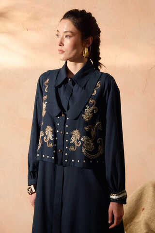 Manas Yelekli Elbise Takım Lacivert - 5