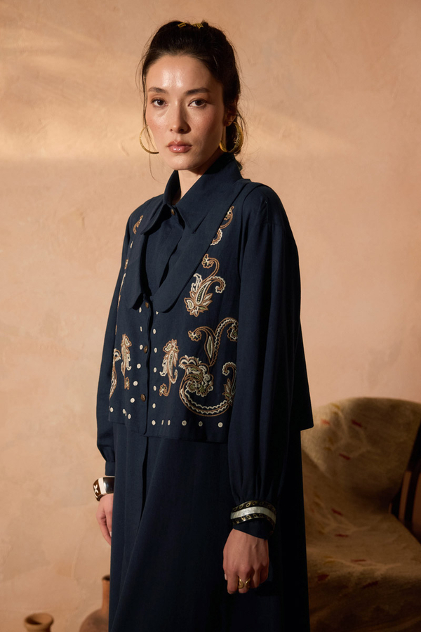 Manas Yelekli Elbise Takım Lacivert - 6