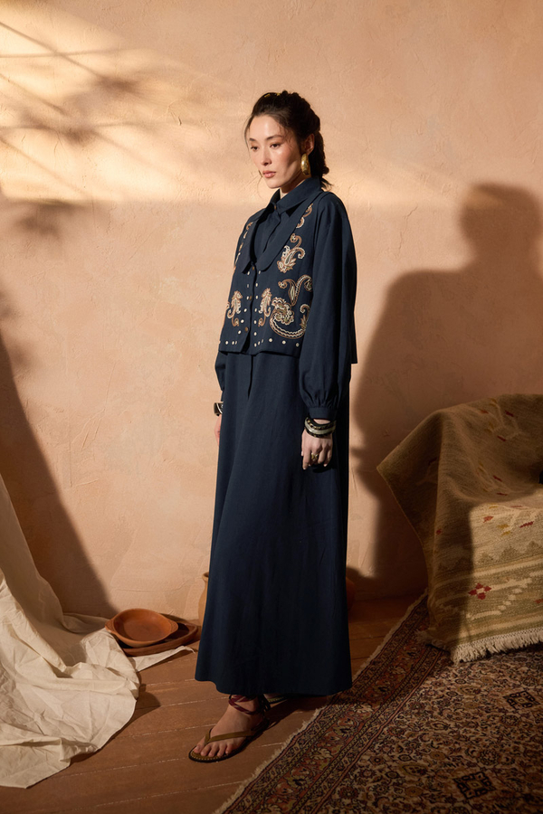 Manas Yelekli Elbise Takım Lacivert - 7