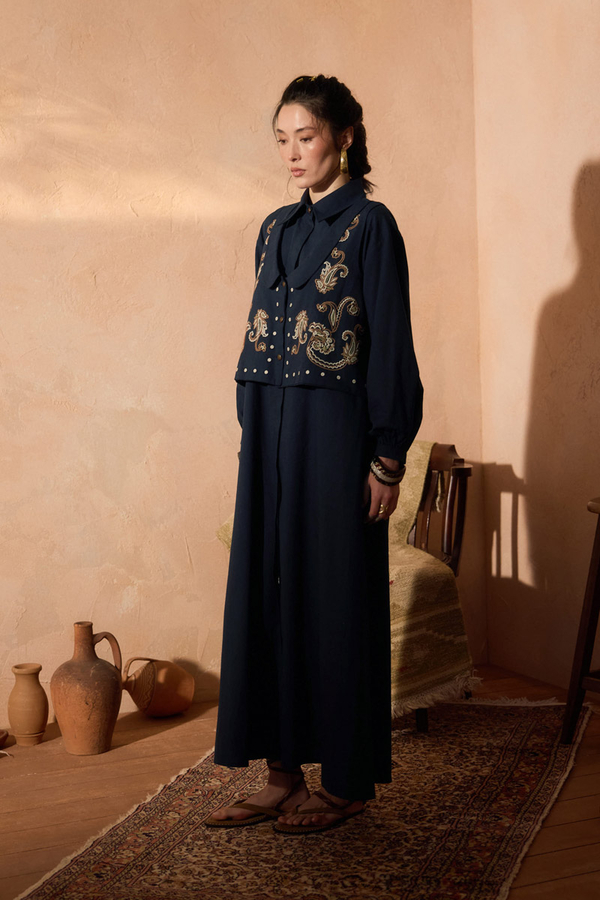 Manas Yelekli Elbise Takım Lacivert - 10