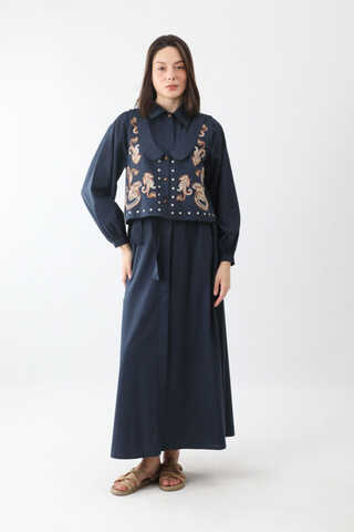 Manas Yelekli Elbise Takım Lacivert - 13