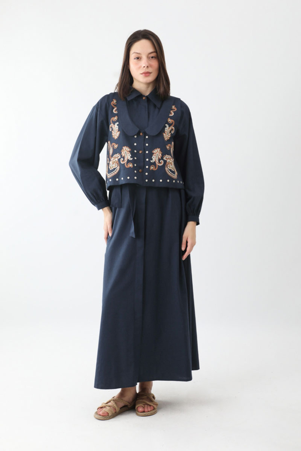 Manas Yelekli Elbise Takım Lacivert - 13