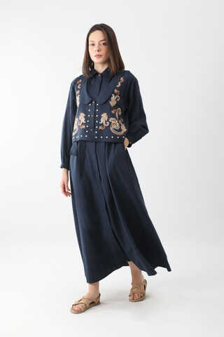 Manas Yelekli Elbise Takım Lacivert - 14