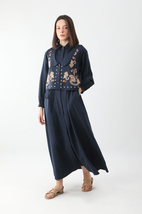 Manas Yelekli Elbise Takım Lacivert - 14