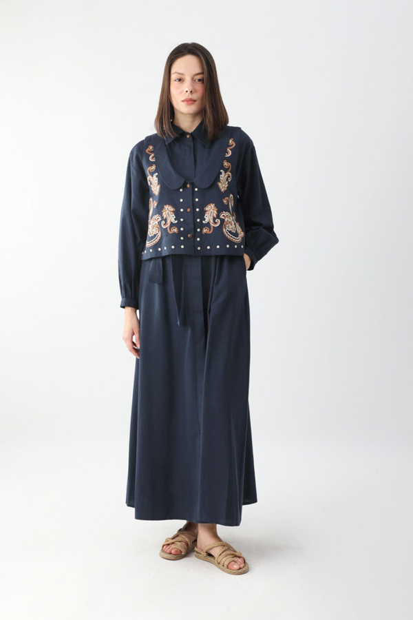 Manas Yelekli Elbise Takım Lacivert - 15