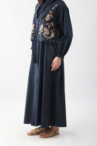 Manas Yelekli Elbise Takım Lacivert - 16