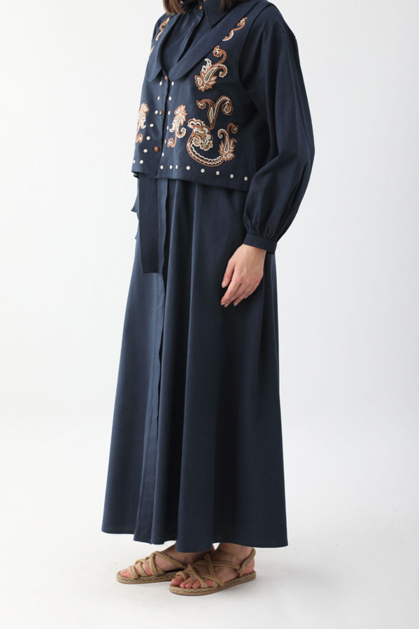 Manas Yelekli Elbise Takım Lacivert - 16