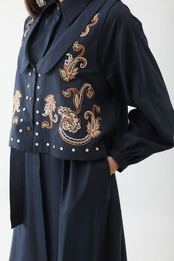 Manas Yelekli Elbise Takım Lacivert - 18