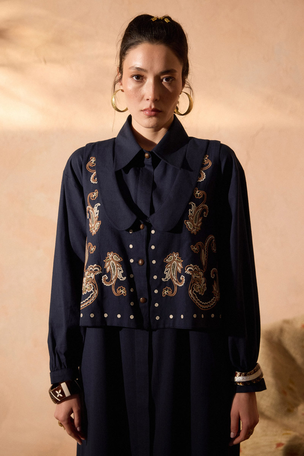 Manas Yelekli Elbise Takım Lacivert - 3