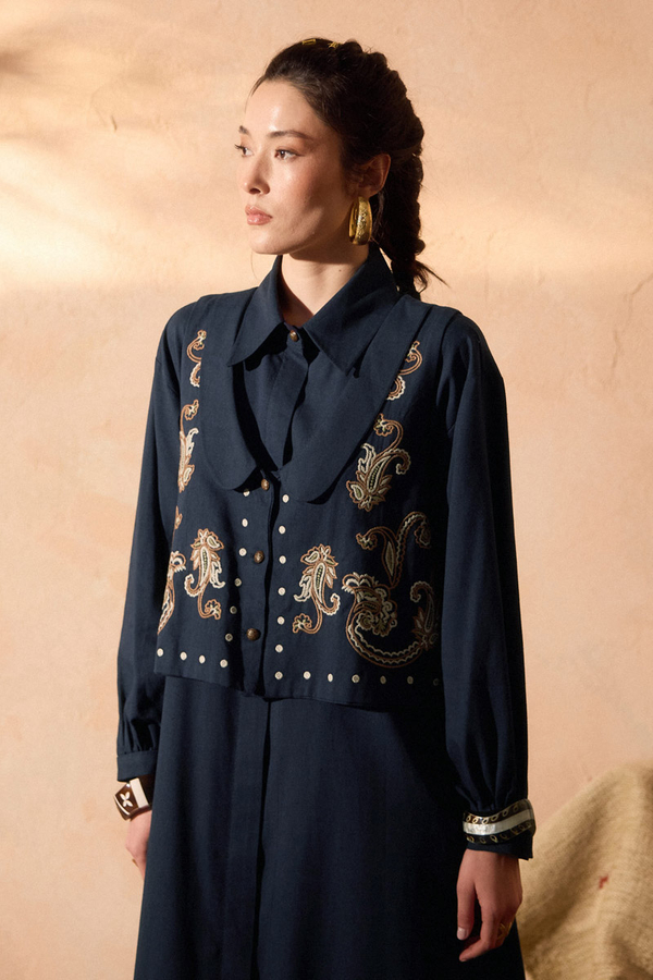 Manas Yelekli Elbise Takım Lacivert - 5