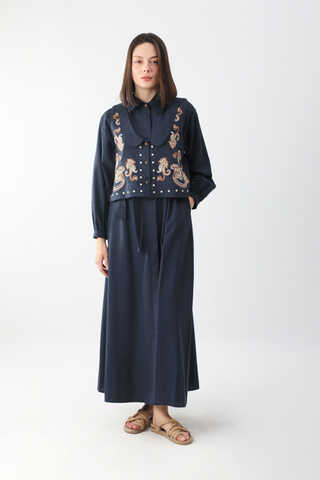 Manas Yelekli Elbise Takım Lacivert - 15