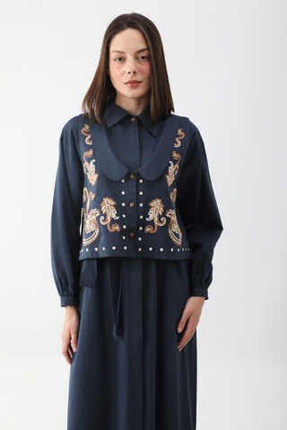 Manas Yelekli Elbise Takım Lacivert - 17