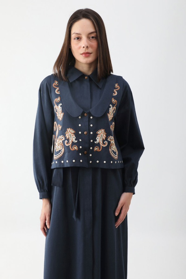 Manas Yelekli Elbise Takım Lacivert - 17