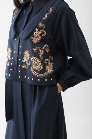 Manas Yelekli Elbise Takım Lacivert - 18
