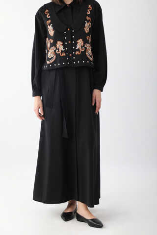 Manas Yelekli Elbise Takım Siyah - 12