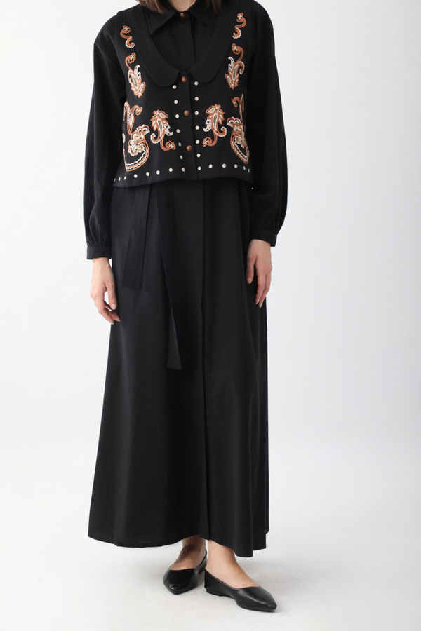 Manas Yelekli Elbise Takım Siyah - 12